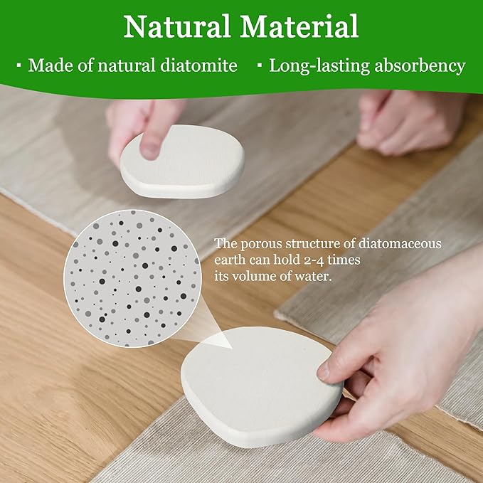 Diatomaceous Earth Coasters Set of 2 for Drinks, Moisture Water Absorbent Stone Coasters for Table Desk at Work, Water Absorbing Instant Drying Diatomite, Modern White