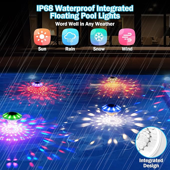 Floating Pool Lights, Upgraded Pool Lights with 6 Dynamic Lighting Effects, Rechargeable 4000mAh IP68 Waterproof Upper and Lower RGB Color Changing Light with Remote for Pond, Hot Tub 1 Pack