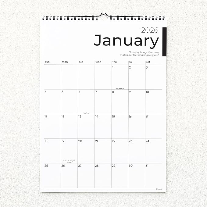2026 Calendar, 12 Months, January to December, 17" x 12", Large Wall Calendar 2026 with Hanger, Calendar 2026 for Wall, 2026 Calendar Planner, Thick Paper, Spiral Binding, Sleek Business Design.