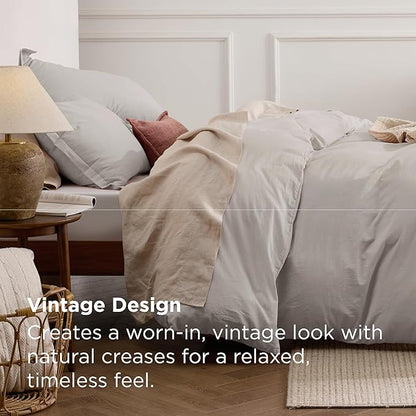 Bedsure 100% Stone Washed Cotton Duvet Cover Queen Size - Stone Color Minimalist Cotton Duvet Cover Linen Like for All Seasons - GentleSoft™ Plain Simple Bedding (Queen, 90"x90")