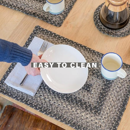 Homespice Flint Hill Jute Braided Kitchen Trivets for Hot Dishes, Warm Primitive Decor, Set of 6, Grey 8" Round Heat Resistant Mat - Rich Colors, Easy to Clean, Durable and Protects Furniture