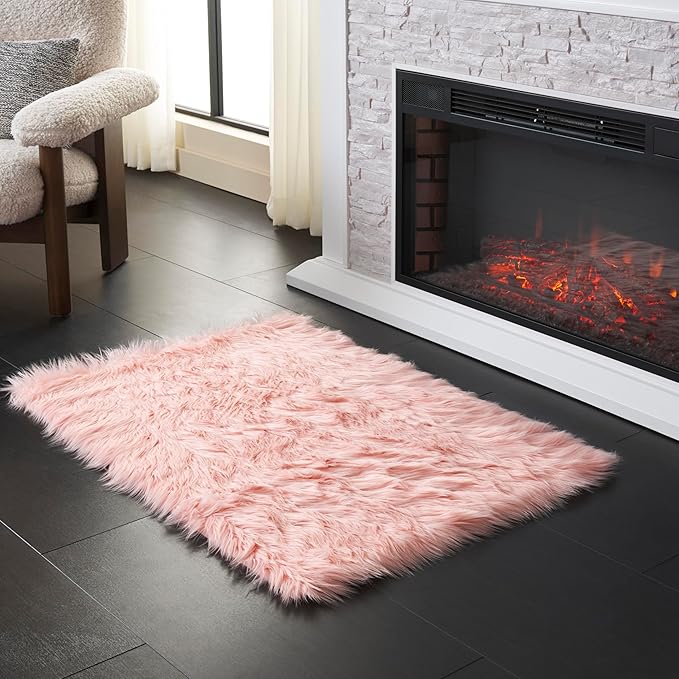 SAFAVIEH Faux Sheep Skin Collection 2'6" x 4' Pink FSS235G Silken Glam 2.35-inch Thick Accent Rug