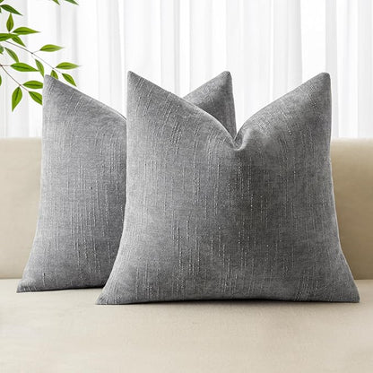 MIULEE Pack of 2 Decorative Throw Pillow Covers Soft Chenille Throw Pillows Solid Textured Cushion Covers for Couch Sofa Bedroom Living Room 18x18 Inch, Light Grey