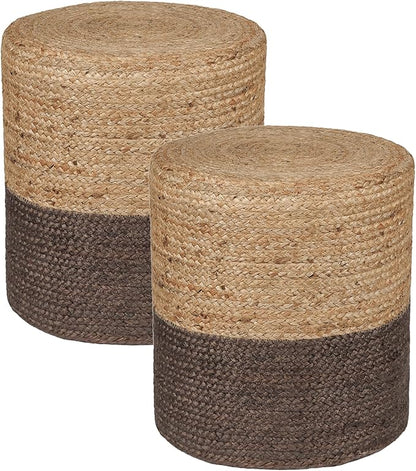 REDEARTH · Cylindrical Pouf Foot Stool Ottoman - Jute Braided Pouffe Poof Accent Sitting Footrest for The Living Room, Bedroom, Nursery, Patio, Lounge - Set of 2 (14.5”X14.5”x16”; Natural Acorn)