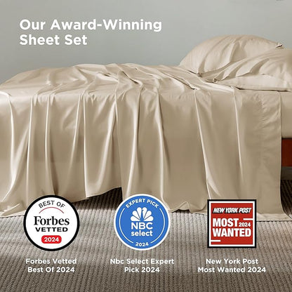 Bedsure King Size Sheet Set, Cooling Sheets King, Rayon Derived from Bamboo, Deep Pocket Up to 16", Breathable & Soft Bed Sheets, Hotel Luxury Silky Bedding Sheets & Pillowcases, Beige