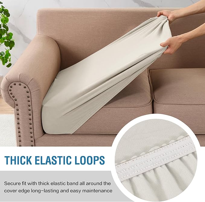 H.VERSAILTEX Fleece Couch Cushion Covers Stretch Loveseat Covers Comfortable and Durable Fabric (2 Piece Loveseat Cushion Cover, Pale Oak)