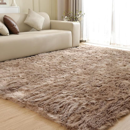 Beige Area Rugs for Living Room Bedroom Nursery 9X12 Washable Faux Sheepskin Fluffy Fur Rug Kids Room Decor Soft Cozy Home Décor