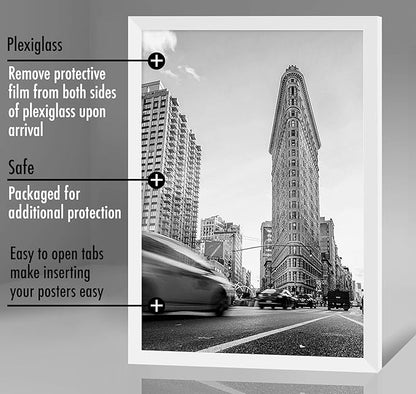 Americanflat 24x36 Poster Frame with Polished Plexiglass - White Picture Frame - Wide Photo Frames Made of Engineered Wood for Vertical or Horizontal Wall Display - Epic Collection - White