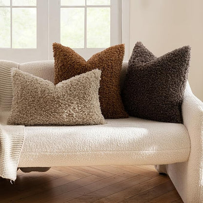 MIULEE Pack of 2 Faux Fur Throw Pillow Covers 26x26 Inch Neutral Oatmeal Boucle Decorative Sherpa Pillow Covers Fuzzy Accent Soft Sheepskin Fleece for Boho Home Decor Sofa Living Room Couch Bed