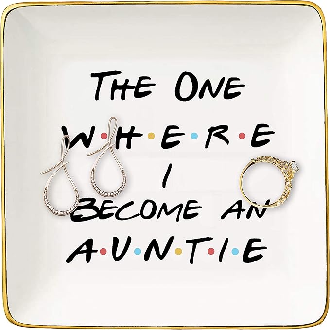 The One Where I Become An Auntie-Friends TV Shower Gift- Ceramic Jewelry Holder Ring Dish Trinket Tray – Baby Reveal Gifts For Aunt Sister Best Friends - New Aunt To Be - Pregnancy Announcement Gift