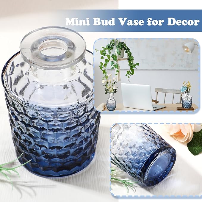 20 Pcs Glass Bud Vase Set Small Vintage Flower Vase in Bulk for Centerpieces Rustic Decorative Glass for Wedding Table Home Christmas Decoration (Gradient Blue)