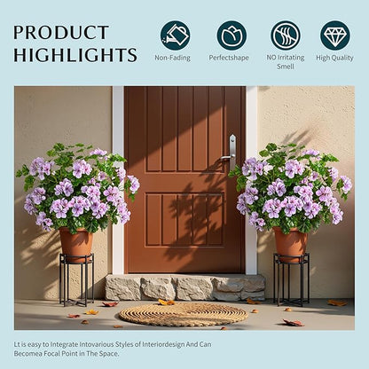 Artificial Flowers for Outdoors Artificial Geraniums for Indoor Fake Flowers Uv Resistant Artificial Outdoor Flowers Suitable for Indoor Home Decor Outdoor Garden Decor (Purple, 8PCS,17.7In)