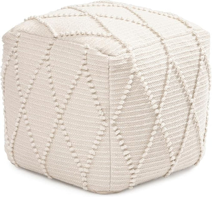 Anji Mountain 100% Handmade & Handcrafted Comfortable Home Décor Pouf Ottoman Footrest for Living Room, Bedroom, Nursery, Kidsroom, Patio Furniture - (19" x 19" x 17"- Ivory)