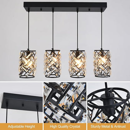 Pendant Lights for Kitchen Island, 25.59 Inch Modern Farmhouse Pendant Lighting Fixtures with K9 Crystals, 36W Dining Room Light for Above Table, Bar, Entryway (Bulbs Not Included)