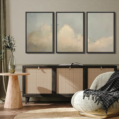 MUDECOR Framed Wall Art Print Set Minimalist Serene Sky with Birds Illustrations Modern Art Boho Decorative Colorful Chic for Living Room, Bedroom, Office - 16"x24"x3 Black