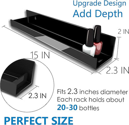 8 Pack 15 Inch Black Acrylic Shelves, Black Kids Floating Bookshelf for Kids Room, Modern Nail Polish Rack Sunglasses Essential Oil Picture Ledge Display Toy Storage Wall Shelf