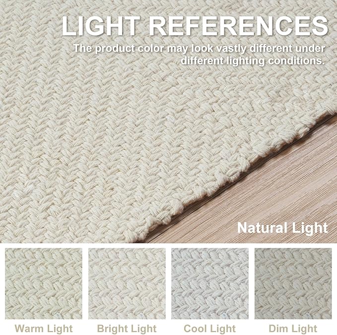 Collive Long Hallway Runner Rug 2.6' x 7', Washable Runners Indoor Entryway Rug, White/Beige Braided Woven Kitchen Carpet Low Profile Front Door Mats for Laundry Room Bedroom Doorway