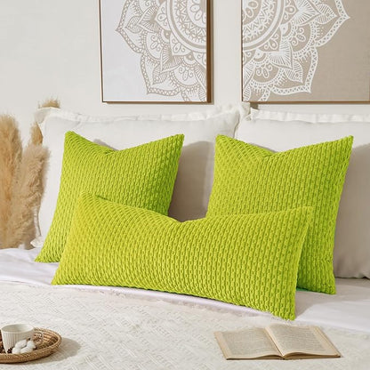 Kevin Textile 14x36 Inch Long Lumbar 1 Pack Boho Decorative Throw Pillow Cover Soft Striped Corduroy Rectangle Cushion Case Farmhouse Accent for Living Room Couch Sofa Bed, Christmas Green