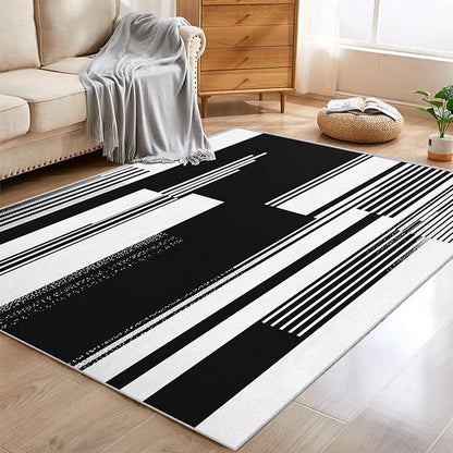 Black and White Stripe Rugs for Home Decor, 5x7 ft, Modern Stripes Area Rugs for Living Room, Soft Non Slip Washable Abstract Striped Carpet Bedroom Decorations Dt-Ghf-31