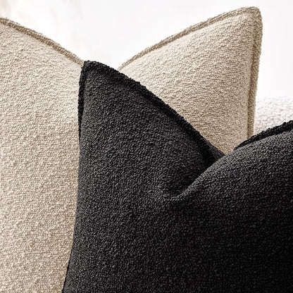 MIULEE Pack of 2 Decorative Textured Boucle Throw Pillow Covers 22x22 Inch Black Broadside Thick Boho Pillows for Farmhouse Accents Sofa Couch Bedroom Living Room Home Decor