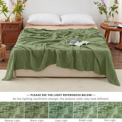 Love's cabin 6 Layer 100% Cotton Muslin Blanket, 90"x90" Muslin Blanket Queen for Couch Bed, Lightweight and Breathable Cotton Gauze for Adult, Sage Green