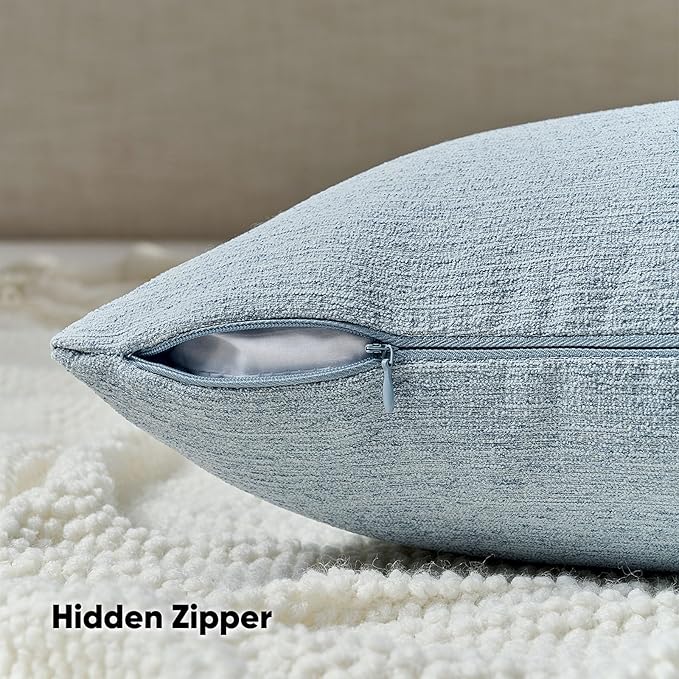 FUTEI Denim Blue Chenille Decorative Throw Pillow Covers 16x16 Inch Set of 2,Soft Cozy Faux Linen Textured Cushion Case,Farmhouse Home Decor for Couch Living Room