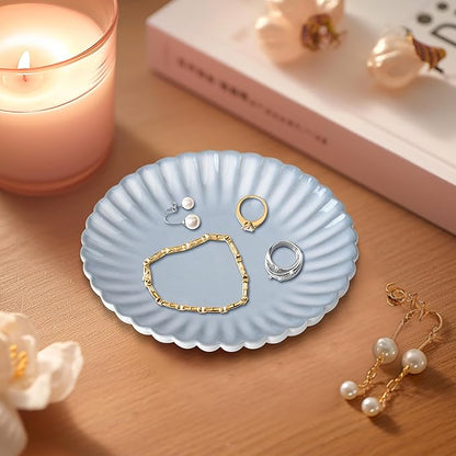 Ceramic Jewelry Dish, Decorative Tray for Rings Earrings Necklaces Bracelet Watch Keys, 4.50" Trinket Tray as Gifts for Women (Antique Wave)