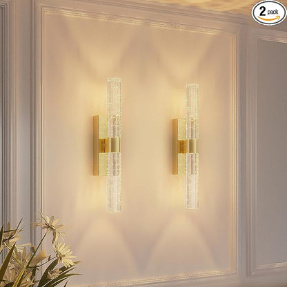 camuucci Battery Operated Gold Wall Sconces Set of 2 Rechargeable Battery Powered Wall Light with 18000mAh Not Hardwired Dimmable Wall Lamp Fixtures for Bedroom Living Room 15.3 Inches