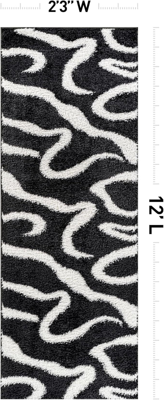 Rugshop Abstract Wavy Shag Runner Rug Anthracite Dark Gray 2' 3" x 12' Great for Long Hallways, Open Entryways, or Galley Kitchens