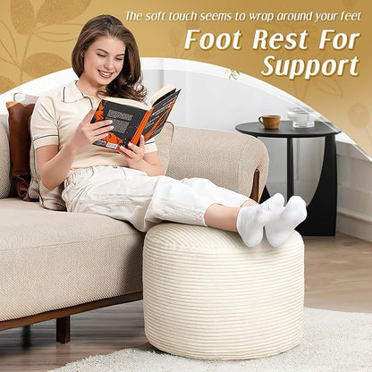 AS AWESLING Round Ottoman Foot Rest Pouf for Living Room Couch - Soft Plush Hassock