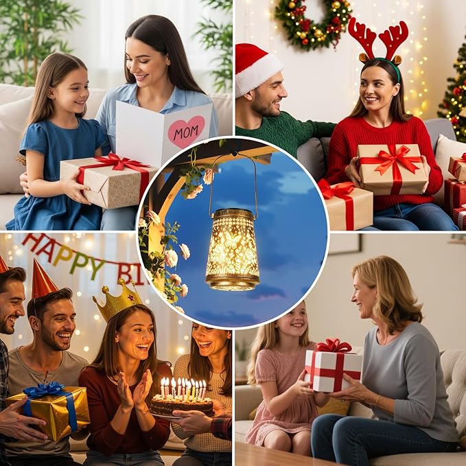 4 Pack Solar Lanterns Outdoor Waterproof Birthday Gifts for Women Mom Grandma, Hollowed-Out Metal Butterfly Hanging Solar Lantern Lights Outdoor Decor, 2 Modes Lights Decor for Yard, Patio
