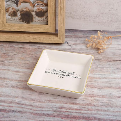 JoycuFF Gifts for Teen Girls Inspirational Birthday Christmas Gifts for Women Teen Girls Ceramic Trinket Dish Tray for Daughter Best Friends Sister Niece