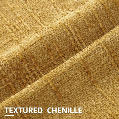 decorUhome Mustard Yellow Chenille Euro Sham Throw Pillow Covers 22x22 Set of 2 Textured Slubby Couch Pillow Covers Farmhouse Accent Modern Neutral Decorative Pillow Cases for Bed Sofa Living Room