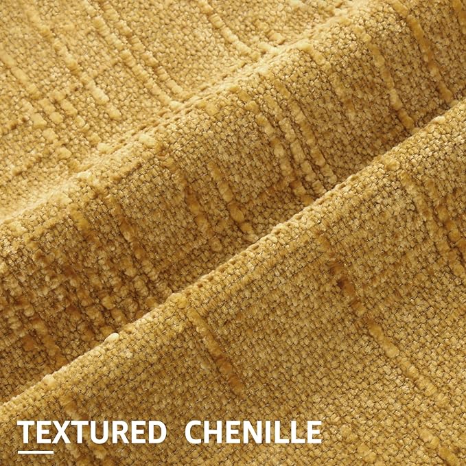 decorUhome Mustard Yellow Chenille Euro Sham Throw Pillow Covers 24x24 Set of 2 Textured Slubby Couch Pillow Covers Farmhouse Accent Modern Neutral Decorative Pillow Cases for Bed Sofa Living Room
