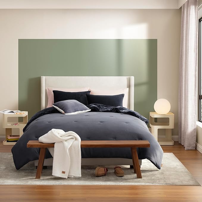 UGG Full/Queen Comforter Set 5 Piece Bed in a Bag with Throw Blanket, Decorative Pillow, Shams, Reversible Hypoallergenic Washable Luxury Warm Fluffy Bedding Set, Navy Blue (Remina)