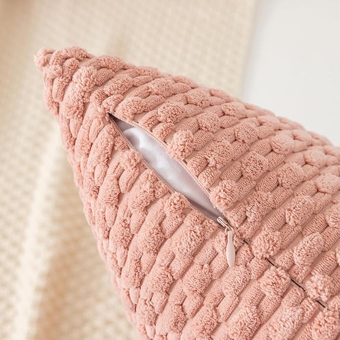 Kevin Textile Throw Pillow Covers Soft Corduroy Decorative Set of 2 Boho Striped Pillow Covers Valentines Day Pillowcases Farmhouse Home Decor for Couch Bed Sofa Living Room 22x22 Inch Baby Pink