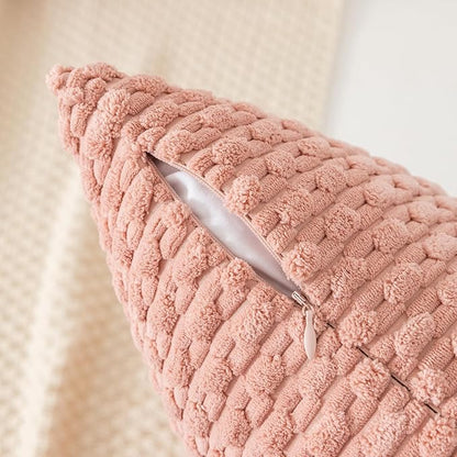 Kevin Textile Throw Pillow Covers Soft Corduroy Decorative Set of 2 Boho Striped Pillow Covers Valentines Day Pillowcases Farmhouse Home Decor for Couch Bed Sofa Living Room 22x22 Inch Baby Pink