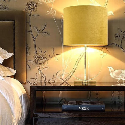 Yellow Velvet Drum Lamp Shade Medium Lampshade 13``Top×13``Bottom×10``High(Spider) Modern Lamp Shade for Table & Bedside Lamp Replacement Lampshades in Hand Crafted - By GO&SO