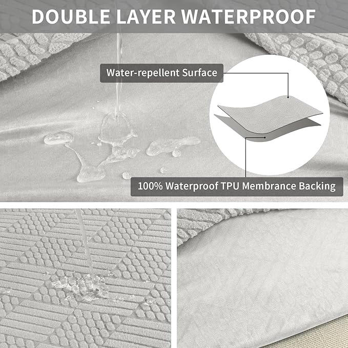 Easy-Going Waterproof Couch Cushion Covers for Couches and Sofas, Stretch Jacquard Sofa Seat Cover Replacement for Dogs, Pets & Kids, Durable Furniture Protector for Loveseat Cushions, Light Gray