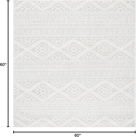 SAFAVIEH Tulum Collection Area Rug - 5' Square, Ivory & Light Grey, Moroccan Boho Tribal Design, Non-Shedding & Easy to Clean, Ideal for Living Room, Bedroom, Dining Space (TUL272G)