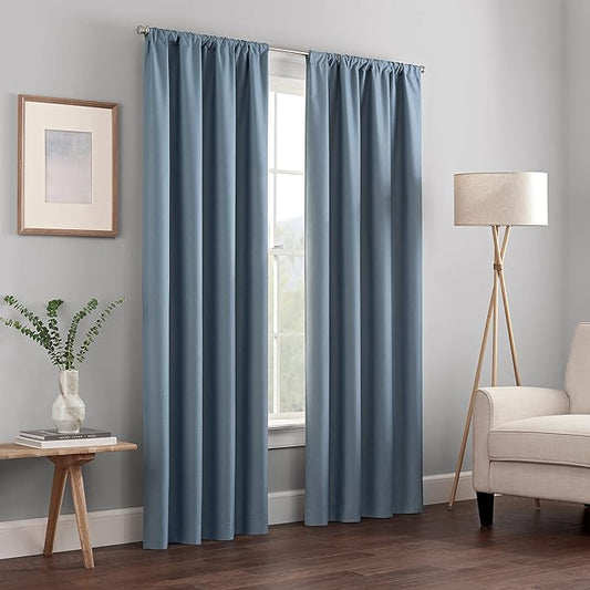 ECLIPSE Kendall Modern Blackout Thermal Rod Pocket Window Curtain for Bedroom or Living Room (1 Panel), 42" x 95", Slate