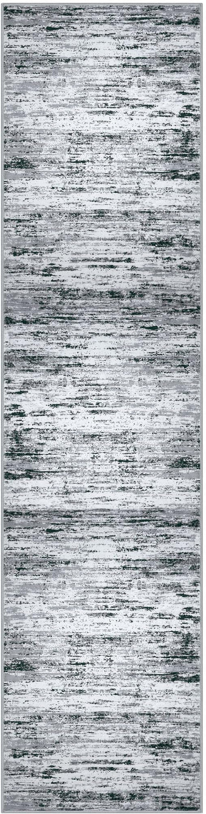 Modern Abstract Runner Rug 3x10, Black Grey White Washable Kitchen Runner Non-Slip Soft Hallway Rug Runner Thin Print Faux Wool Carpet for Entryway Bedroom Laundry Room Indoor Home Office Decor