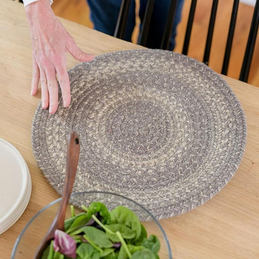Homespice Grey Cloud Jute Woven Round Placemats Set of 6, 15", Warm Country Decor, Grey Table Mats - Vibrant Colors, Durable, Easy to Clean and Protects Furniture