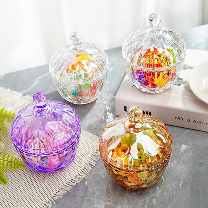 kanpura 11.5OZ Glass Candy Dish with Lid Candy Jars with lid Decorative Glass Storage Jar Cookie Jar with Lids for Office Desk Coffee Table Buffet Decor (Amber)