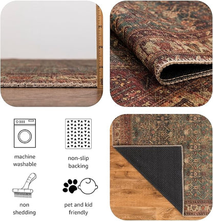 Keen Home Design 2x7 Rug - Machine Washable Runner Rug with Non-Slip Backing, Ideal for Hallway, Entryway, Kitchen, Laundry Room - Vintage, Easy Clean, Durable, Low Pile Rug - (2'6" x 7')