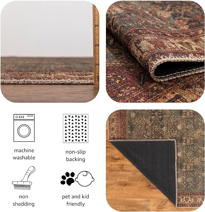 Keen Home Design 6x9 Rug - Machine Washable Area Rug with Non-Slip Backing, Ideal for Living Room, Dining Room, Bedroom - Vintage, Easy Clean, Durable, Low Pile Rug - (6' x 9')