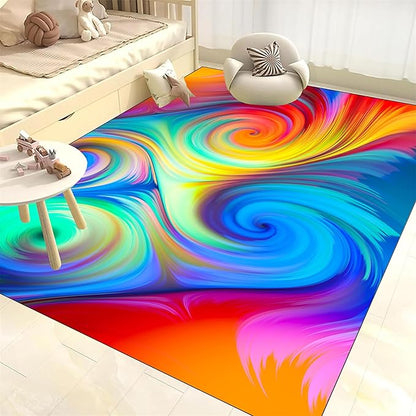 Modern Abstract Area Rugs Washable Bedroom Rugs Soft Non-Slip Stain Resistant Rugs Colorful Gradient Swirl Prints Non-Shedding for Living Room Dining Room Kitchen Bathroom Office 3x4ft