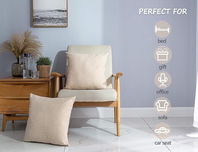 Stellhome Pack of 2 Burlap Throw Pillow Covers Farmhouse Linen Cushion Covers Pillowcase, Home Decor Decorations for Sofa Couch Bed Chair 22x22 Inch/55x55 cm, Beige