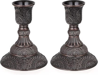 OwnMy Set of 2 Elegant Taper Candle Holders Vintage Metal Taper Candlestick Holders, 4 Inch Tall Taper Candle Stands Decorative Taper Candelabra Set for Dining Table Centerpieces Wedding, Red Bronze