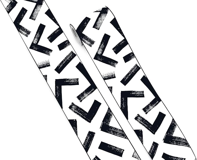 FLFK Black and White Design Wallpaper Border - Peel and Stick Wall Paper, Self Adhesive Removable PVC Borders Sticker, Modern Waterproof Trim for Home Decor, 4" x 240"